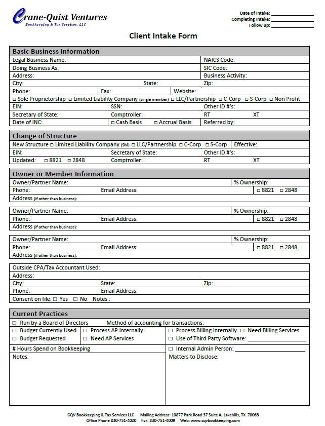Bookkeeping Client Intake